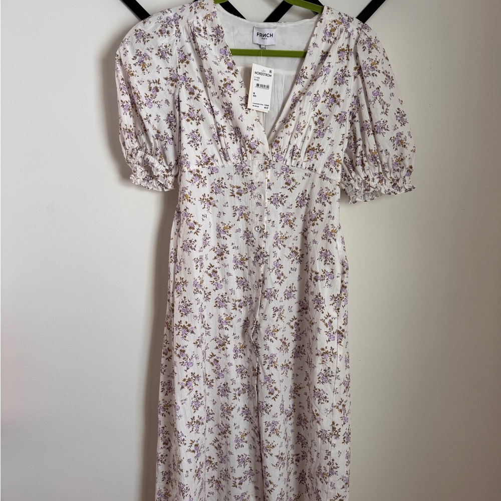 FRNCH Cream Midi Sundress with Puff Sleeves and V-Neck